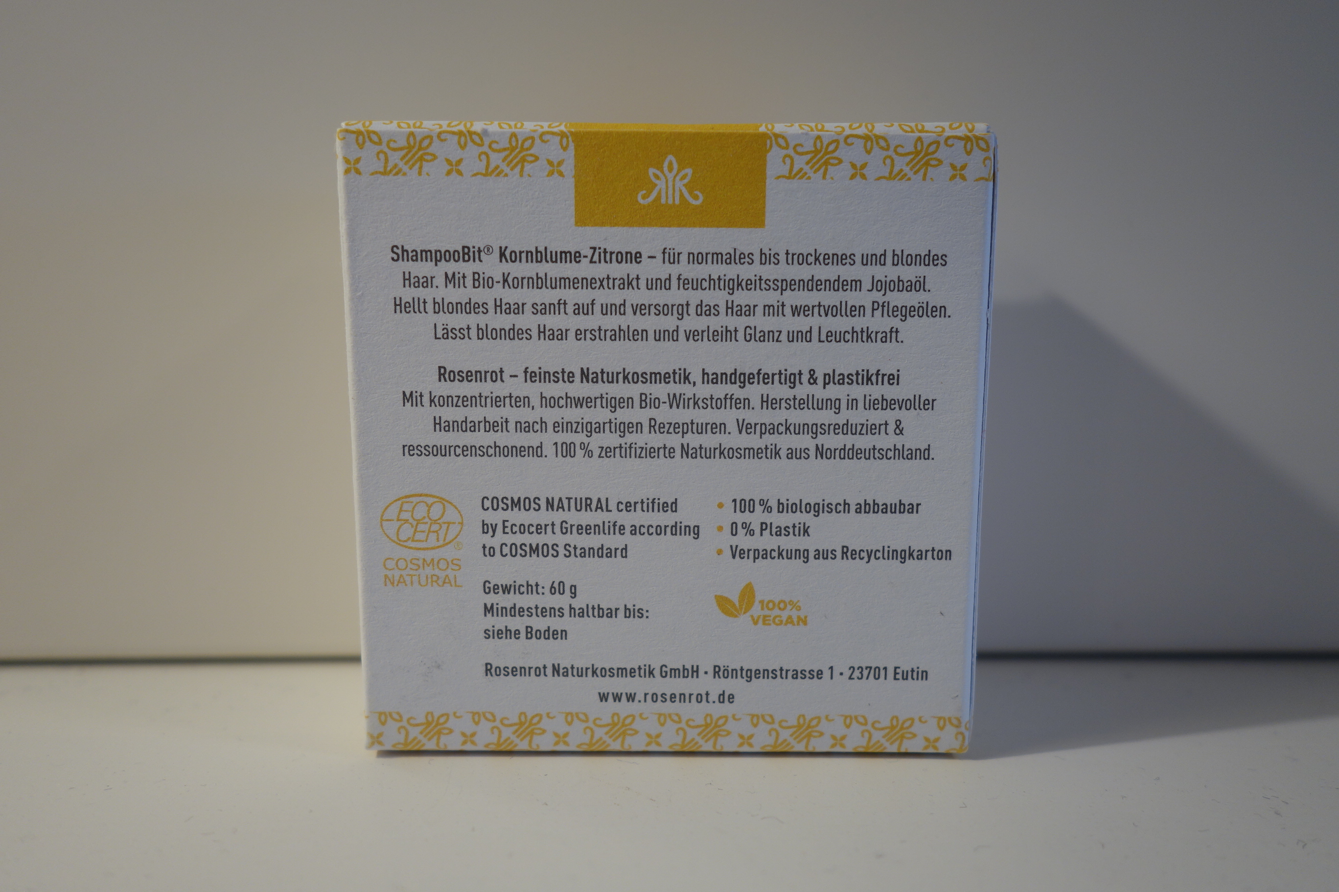 Rosenrot ShampooBit Kornblume Zitrone 60g