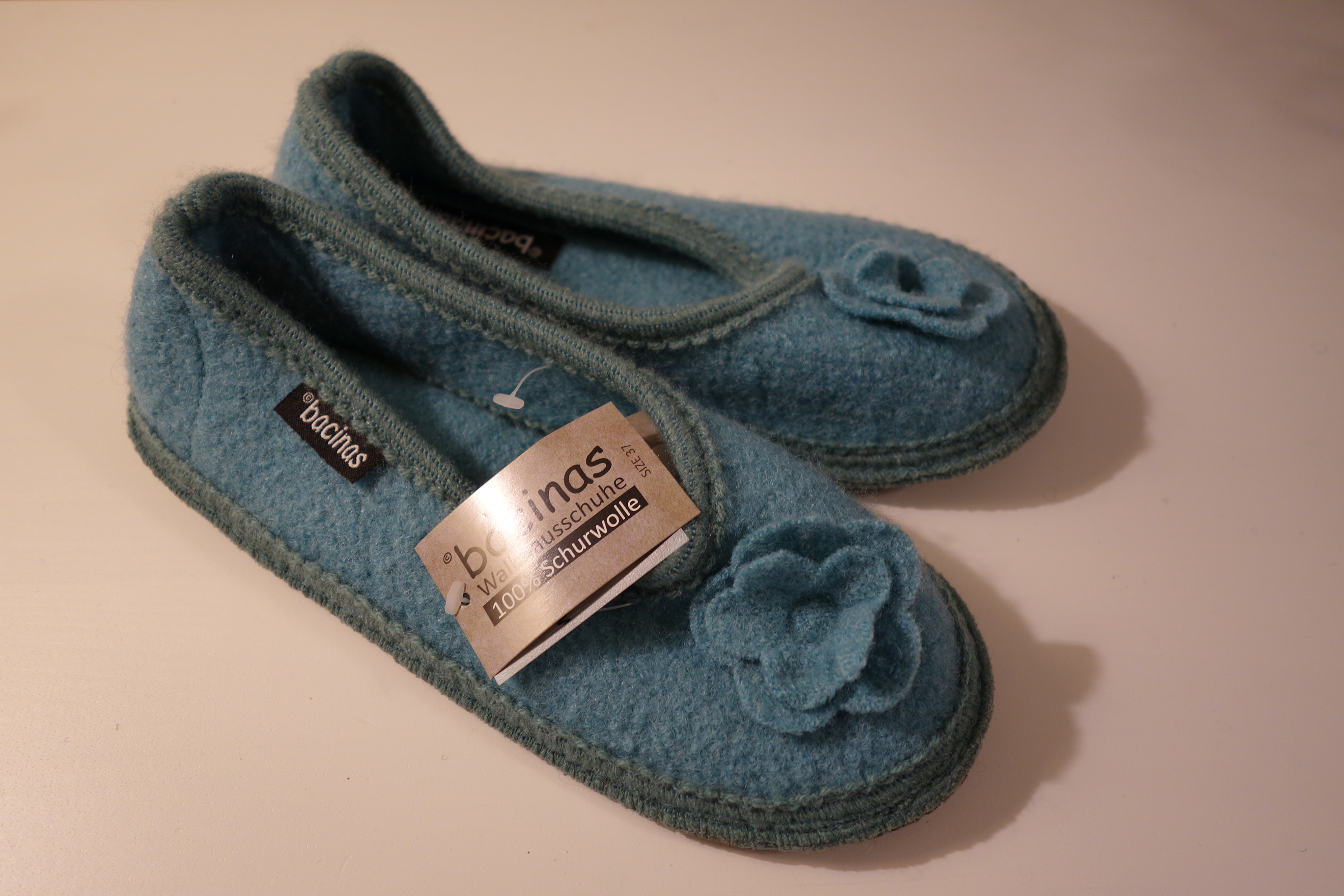 bacinas Hausschuhe - Hausballerina aus gewalkter Schafwolle mineralgrün 37 - 41