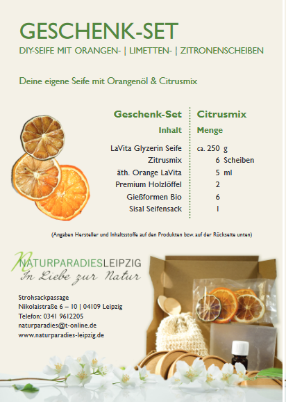 DIY-SEIFE CITRUSMIX & ÄTHERISCHES Öl  ORANGE I ZITRONE I LIMETTE ALS GESCHENK-SET