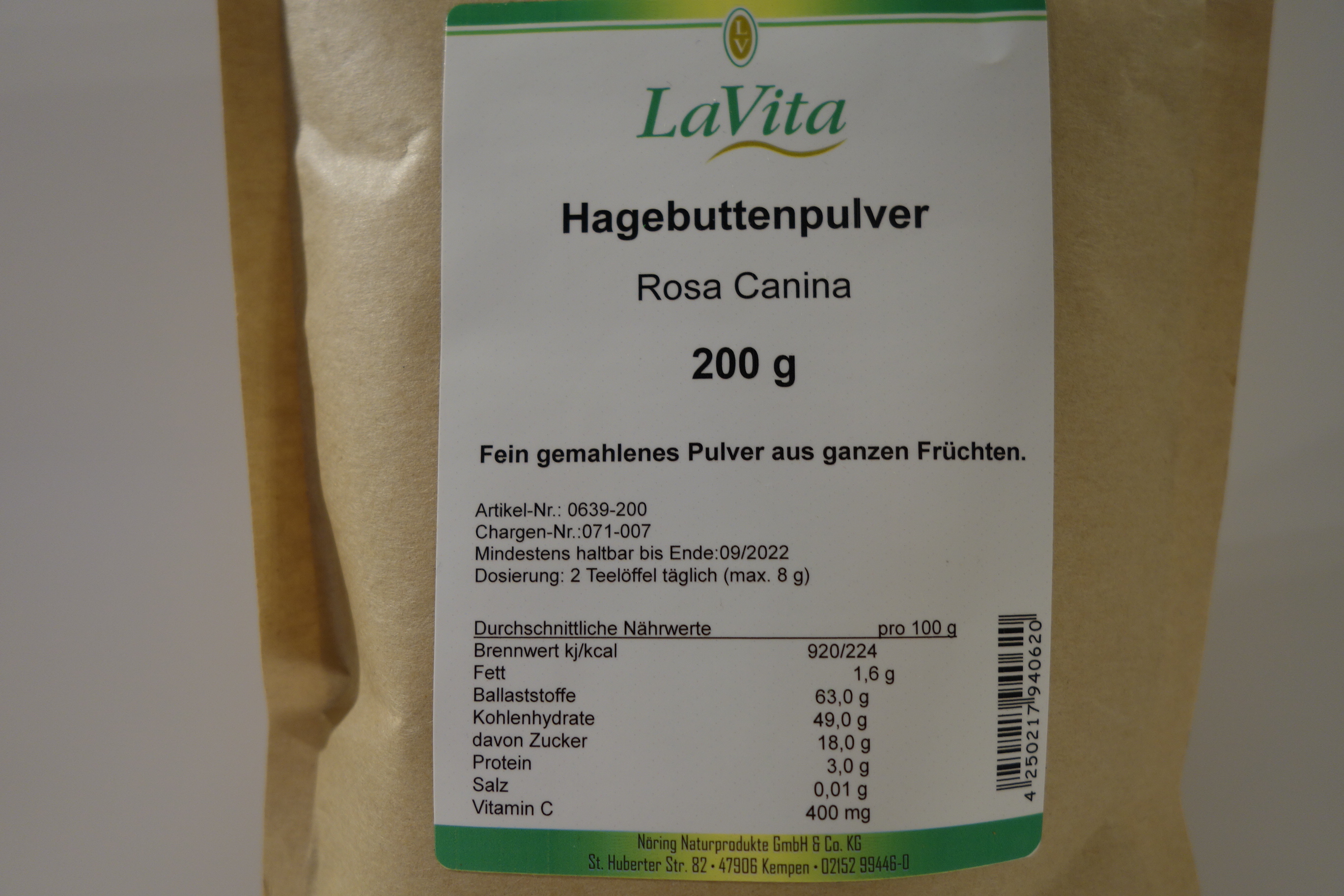 Hagebuttenpulver Rosa Canina LaVita 200g