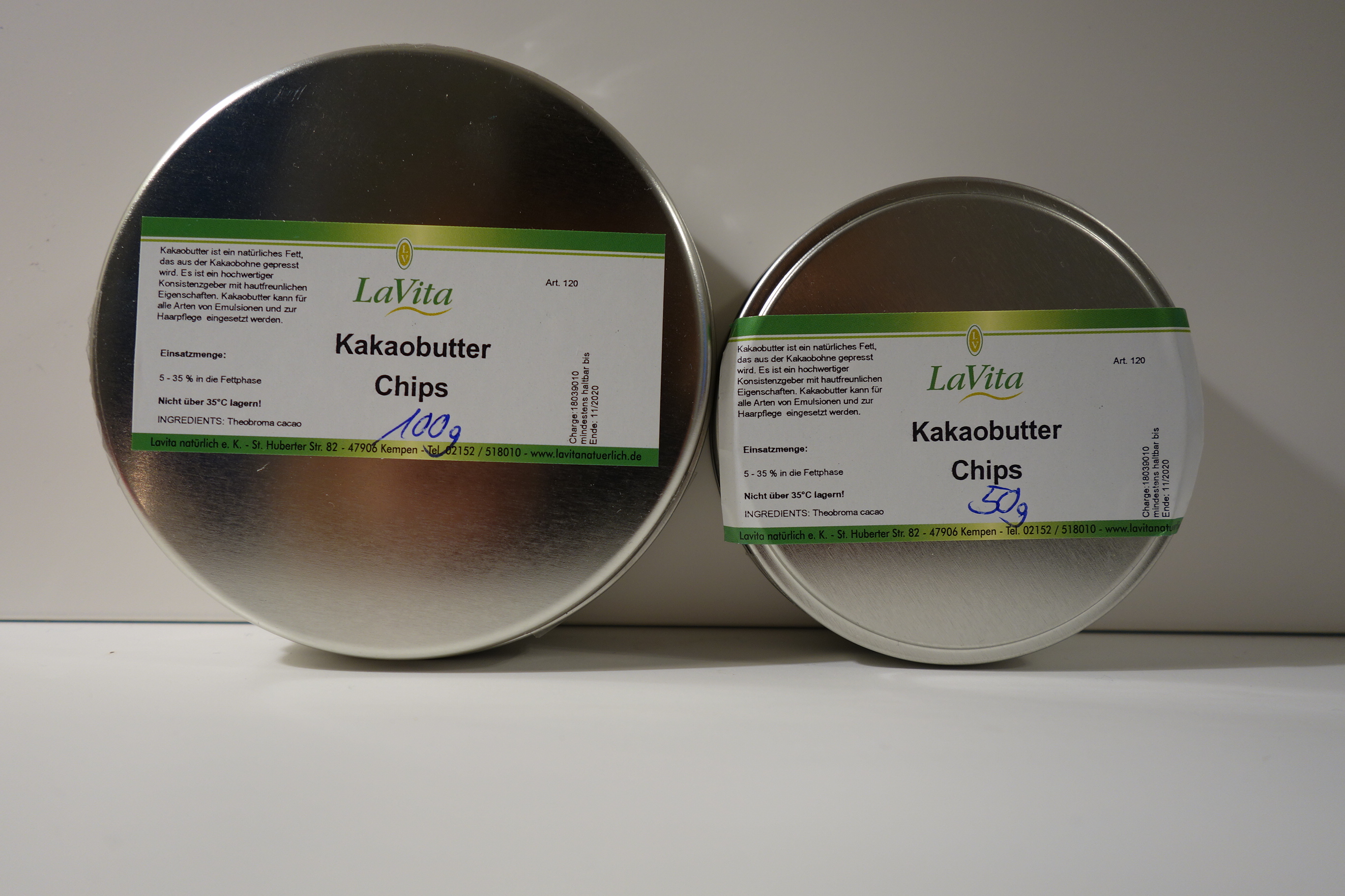 LaVita Kakaobutter Chips in Weichblechdose 50g / 100g