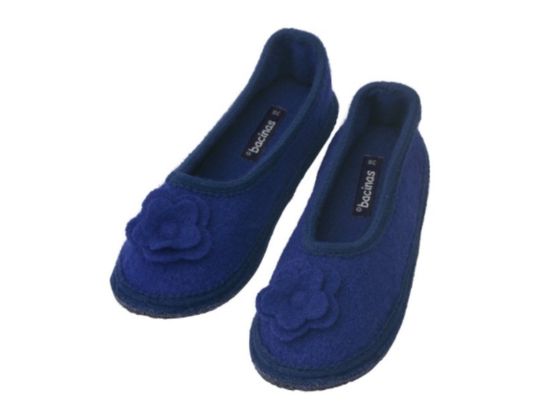bacinas Hausschuhe - Hausballerina aus gewalkter Schafwolle navyblau 37 - 42
