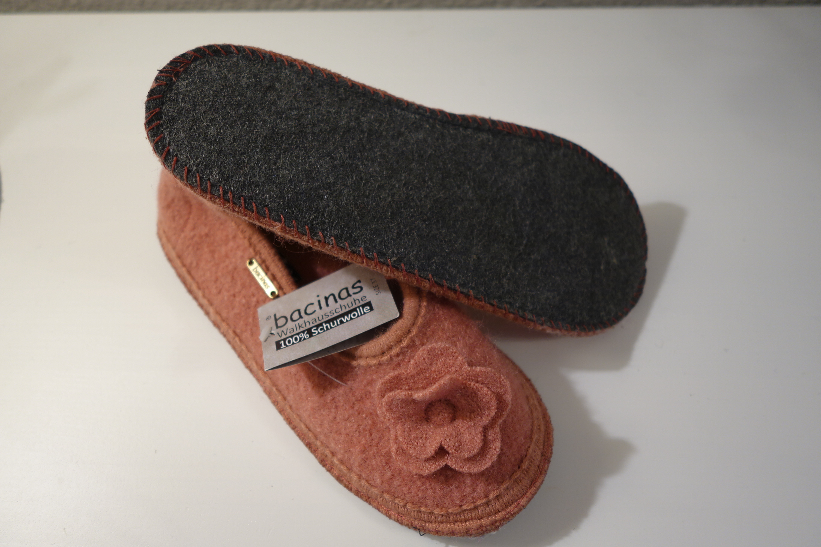 bacinas Hausschuhe - Hausballerina aus gewalkter Schafwolle altrosa 37 - 41