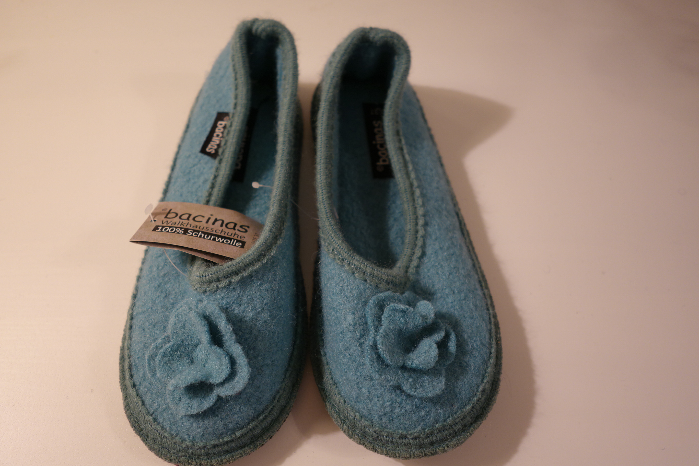 bacinas Hausschuhe - Hausballerina aus gewalkter Schafwolle mineralgrün 37 - 41