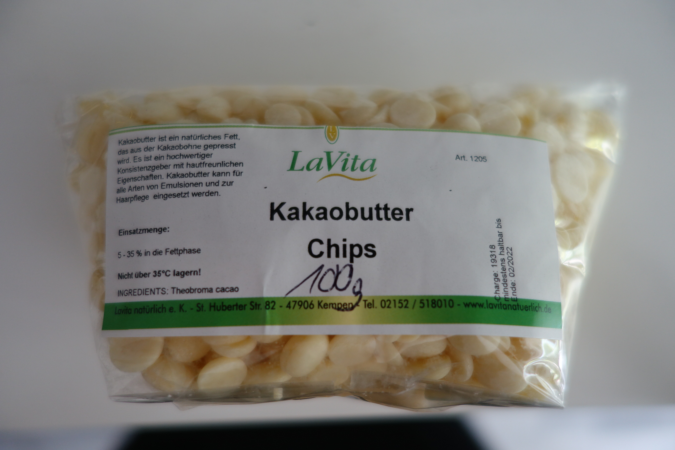 LaVita Kakaobutter Chips 100gr.